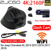ZJCGO 4K DVR Dash Cam Wifi Front Rear Camera 24h Monitor For Jeep Cherokee KL 2014 2015 2016 2017 2018