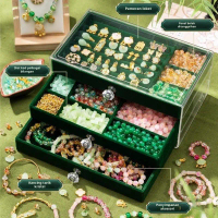 Velvet Green Transparent Acrylic Jewelry Box Bead & Jewelry Organizer
