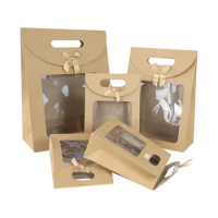 31/26/20/16cm Kraft Paper Portable Gift Bag PVC Clear Window Packaging Bags for Small Business Birthday Christmas Present Wrap