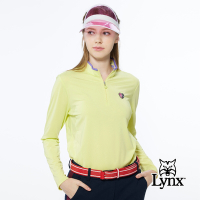 【Lynx Golf】女款遠紅外線保暖內刷毛彩色植絨LOGO長袖立領POLO衫-亮黃色