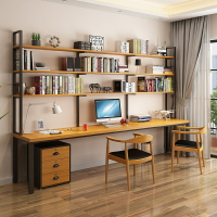 實木書桌書架一體組合電腦桌臺式桌家用書櫃LOFT雙人辦公桌寫字桌