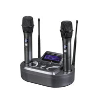 Rechargeable dual-channel wireless microphone system with volume control cordless microphone for karaoke