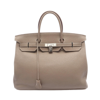 【二手名牌BRAND OFF】HERMES 愛馬仕 象灰 Togo 皮革 Birkin 40 柏金包 手提包 X刻 銀扣