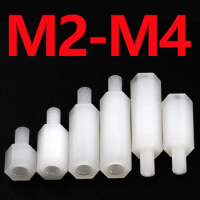 M2 M2.5 M3 M4 White Nylon Hex Male Female Standoff Board Threaded Pillar Mount PCB Motherboard Plastic Spacer Screw Nut 50pcs