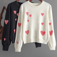 Magdalyn Autumn Winter Women Love Flocked Sweater Woman Round Neck Pullovers Casual Basic Long Sleev