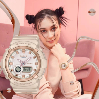 【CASIO 卡西歐】BABY-G 俐落簡約 優雅杏 珍珠光感錶圈 雙顯系列 43.4mm(BGA-280BA-4A)