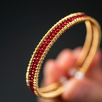 紅尖晶石編織手鐲女 天然水晶14K包金酒紅圓珠珍珠手鏈開口鐲 A84
