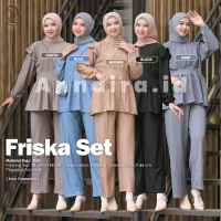 NEW FRISKA SET #1 & #2 - SETELAN WANITA MUSLIM POLOS BAHAN KNIT CANTIK PINGGANG FULL KERUT BY ANNAIR