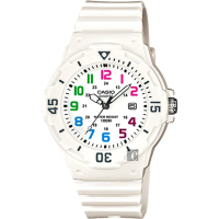 【CASIO 卡西歐】交換禮物 迷你運動風指針手錶-彩色x白 畢業禮物(LRW-200H-7BVDF)