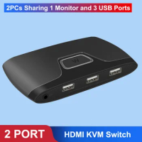 KVM Switch HDMI 2 Port 4K USB HDMI KVM Switch 2 IN 1 OUT Box for 2PC Sharing Printer Keyboard Mouse HDMI Switcher for PC Monitor