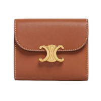 【CELINE】CELINE TRIOMPHE 凱旋門LOGO金扣 亮面小牛皮 三摺短夾 錢包(10D783)