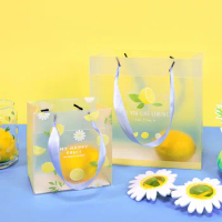 5pcs 2019 Fresh Summer Lemon PVC Gift Bags with handle Wedding Christmas Storage thank you bag Baby shower wedding Party Favors