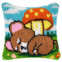 DIY Mouse and Mushroom Latch hook pillow kit with Preprinted Canvas Pattern Embroidery kits cross stitch Handmade Cushion