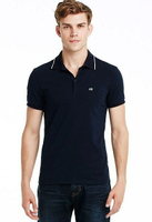 美國百分百【全新真品】Armani Exchange Polo衫 AX 短袖 上衣 深藍 亞曼尼 棉質 Logo 男 S L號 C278