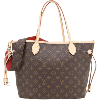 Louis Vuitton LV路易威登 M12257 Neverfull Inside Out MM 條紋老花帆布牛皮雙面托特包(紅色)