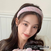 【AnnaSofia】韓式寬髮箍髮飾-韓系毛呢鋪棉 現貨(粉彩斜線系)