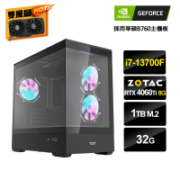【NVIDIA】i7十六核GeForce RTX 4060Ti{闇AI演算A}電競電腦(i7-13700F/華碩B760/32G/1TB_M.2)