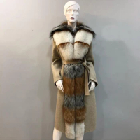 Women Fox Fur Coat Real Cashmere Wool Coat With Fox Fur Collar Warm Winter Long Coat For Women 2023
