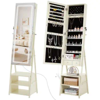 Jewelry Cabinet LED Mirror Standing Jewelry Lockable Armoire Organizer Storage