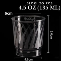 Gelas Plastik Bening Transparant Unik Sloki mini Seperti Kaca untuk Minuman Jus Dessert cup 135ml