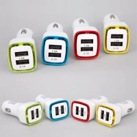 Square rocket 2 usb LED car charger two USB fast charge vehicle-mounted mobile charger lights for iphone 7 8 6 phone 500 pcs