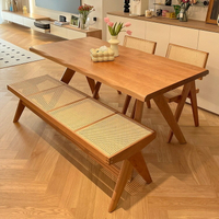 北歐 餐桌 餐桌椅組合 日式實木餐桌長方形鯨魚餐桌北歐客廳家用原木風餐書桌一體工作臺
