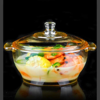 Large Glass Bowl Household Heat-resistant Instant Noodle Salad with Lid Crystal Pot Binaural Stock Pot Thickened Beautiful