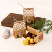 20/50Pcs Kraft Paper Candy Boxes Merry Christmas Cookie Gift Box House Shaped Packaging Box Party Favor New Year Decorations