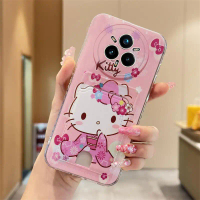 เคสโทรศัพท์ช่องเสียบการ์ดแมวคิตตี้น่ารักสีชมพู, KOSLAM, สำหรับ Realme 14, Realme 14x, Realme 14 Pro,