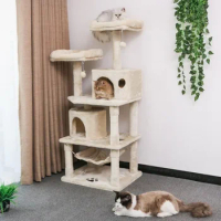 Cat tower scratching cat tree with sisal scratching post 2 condoms jingle balls and hammock bed and furniture