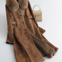 Haining 2023 Winter High end Fur Rabbit Fur Integrated Coat for Women's Mid length Genuine Leather Fur Coat