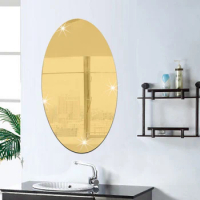 Wall Sticker 3D Mirror Effect Removable Rectangle Oval Background Decoration for Home KI