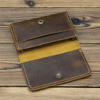 Vintage Brown ID Card Holder Genuine Cowhide Leather Mens Credit Card Wallet Retro Style Minimalistic Wallet