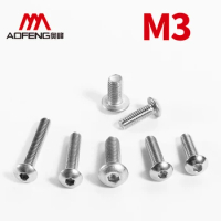 M3 304 Stainless Steel Hexagon Socket Button Head Screws M3*4 5 6 8 10 40 45 50mm ISO7380 Pan Head Full Thread