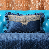 雪尼爾刺繡長方形靠墊抱枕歐式奢華客廳沙發長條枕床頭靠背套腰枕