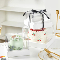 5/10Pcs Square Transparent PVC Cake Box 4/6inch Birthday Cake Box DIY Dessert Cake Packing Box Party Christmas Wedding