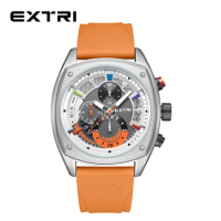 Extri Fashion Mens Watches Unique Orange Strap Silicone Sport Watch Men Silver Case Square New Design Birthday Gifts Watches