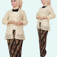 Setelan Kebaya Brukat Mutiara Model Kutu Baru Warna Cream - Wanita, Dress Katun Maroon Navy Panjang 