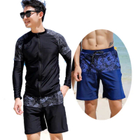 【泳衣果】男泳衣泳裝M-XL爾杰情侶二件式長袖外套五分褲(男生)