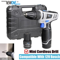 NEWONE 12V 2.0Ah Li-ion Mini Cordless Drill 18+1 Screwdriver Compatible With Bosch Battery And Charger Screwing Drilling