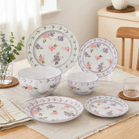 Piring Keramik FIOLA Piring Mangkok Keramik Besar motif bunga ungu lilac purple piring makan mangkok