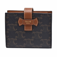 CELINE 經典TRIOMPHE品牌字母LOGO羊皮短夾(黃褐色)