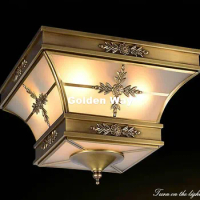 Free Shipping L30cm W30cm Art Decration 90-265V Bronze Glass Style Design Ceiling Lamp Copper Luster E27 LED Ceiling Lighting