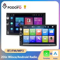 Podofo 2Din Android Car Radio Multimedia Player RAM 2G + ROM 32G GPS Navigation BT FM WiFi No dvd 2 DIN Radio For VW Nissan Kia