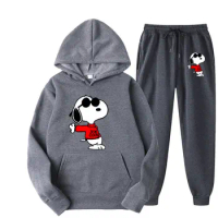 Snoopy Cartoon Anime Women Sweatshirt Sweatpants Set New Fashion Men Pullover Pants Suit Spring Autumn Couple Hoodie Pant Sets