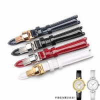 Lady's Special Mouth Genuine Leather Watchband 12mm Shiny Black Brown Red White Calfskin Strap For Tissot FLAMINGO T094 Watch