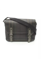 BURBERRY 二奢 Pre-loved Burberry Messenger bag Shoulder bag check Coated canvas leather Dark brown gray