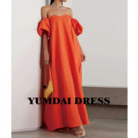 YUMDI Orange Cute Puffed Sleeve Ball Dress Sparkle Mexican Princess Dress Rural Wedding Floor Gown Elegant Ladies Party Dress