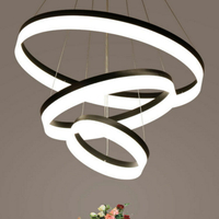 【優選百貨】現代簡約吊燈環形圓圈燈 LED北歐咖啡廳吧臺餐吊燈1米亞克力鋁圈