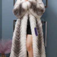 Luxury Women's Full Length Natural Saga Cross Fox Fur Coat & Jacket With Shawl Collar, Long Women's 